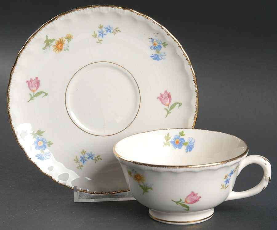 Pinafore (Brushed Gold Trim) Footed Cup & Saucer Set by Pope Gosser-1