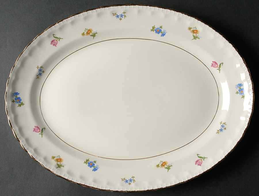 Pinafore (Brushed Gold Trim) 15" Oval Serving Platter by Pope Gosser-1