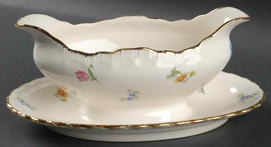 Pinafore (Brushed Gold Trim) Gravy Boat with Attached Underplate by Pope Gosser-1