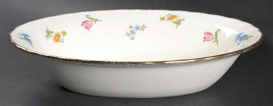 Pinafore (Brushed Gold Trim) 9" Oval Vegetable Bowl by Pope Gosser-1