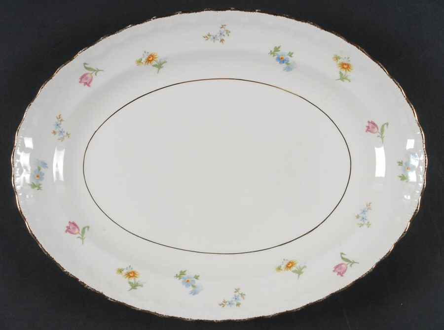 Pinafore (Brushed Gold Trim) 13" Oval Serving Platter by Pope Gosser-1