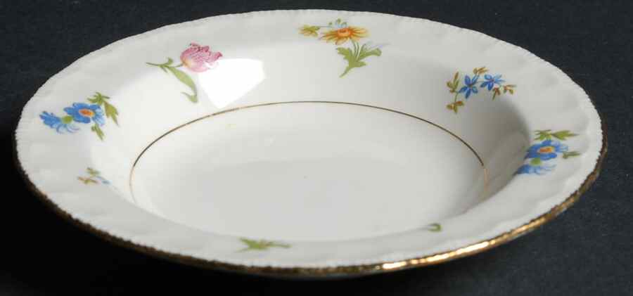 Pinafore (Brushed Gold Trim) Rim Fruit/Dessert (Sauce) Bowl by Pope Gosser-1