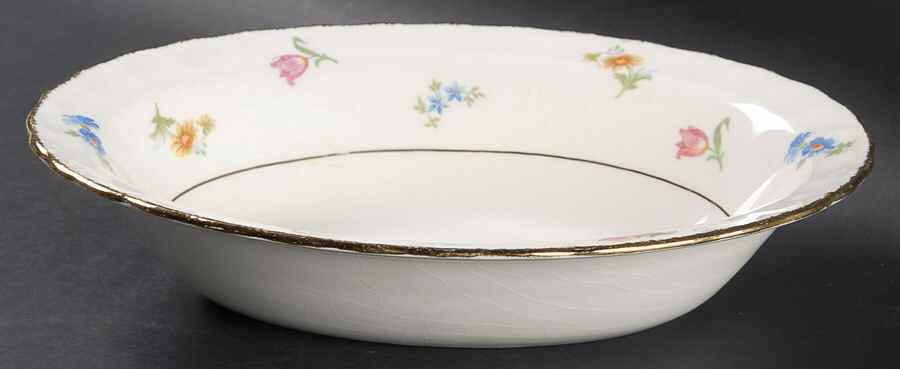 Pinafore (Brushed Gold Trim) 9" Oval Vegetable Bowl by Pope Gosser-1
