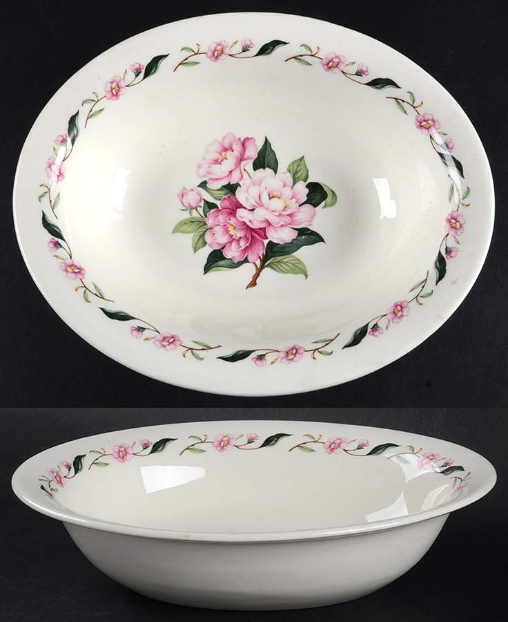 Pink Peony 9" Oval Vegetable Bowl by Pope Gosser-1