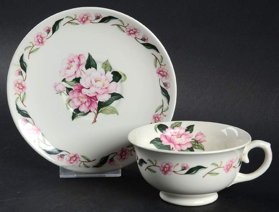 Pink Peony Footed Cup & Saucer Set by Pope Gosser-1
