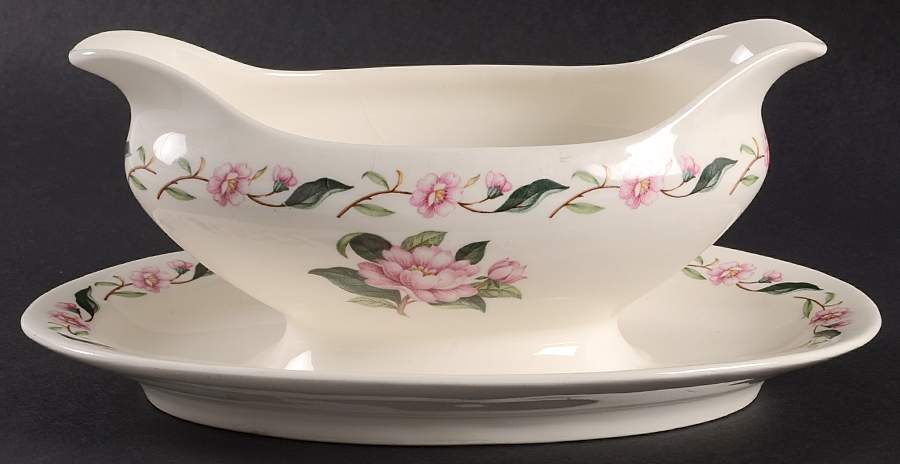 Pink Peony Gravy Boat with Attached Underplate by Pope Gosser-1