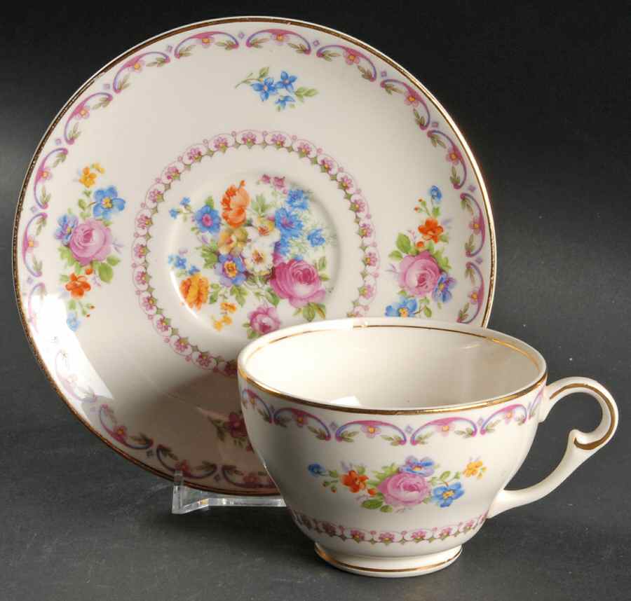 Royal Dresden Footed Cup & Saucer Set by Pope Gosser-1