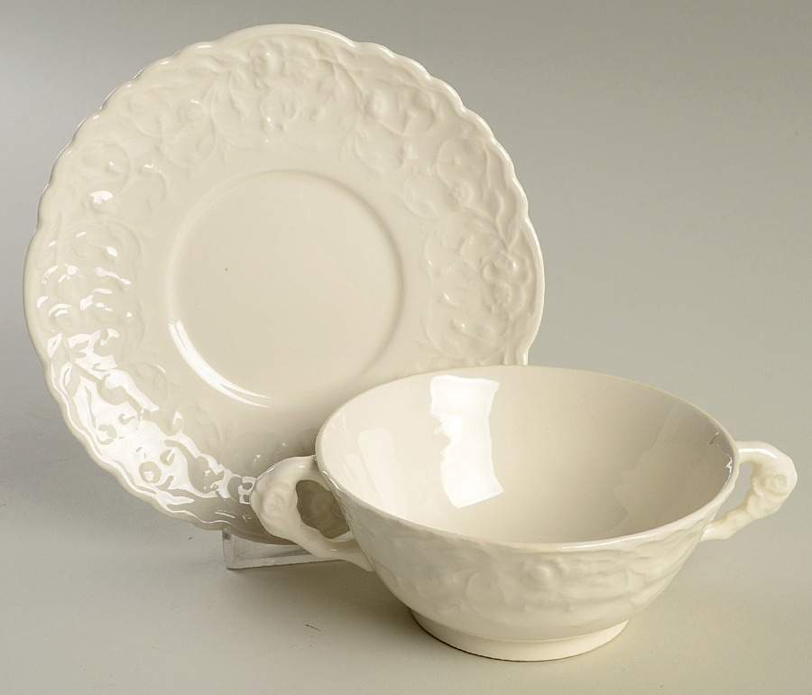 Rose Point Flat Cream Soup Bowl & Saucer Set by Pope Gosser-1