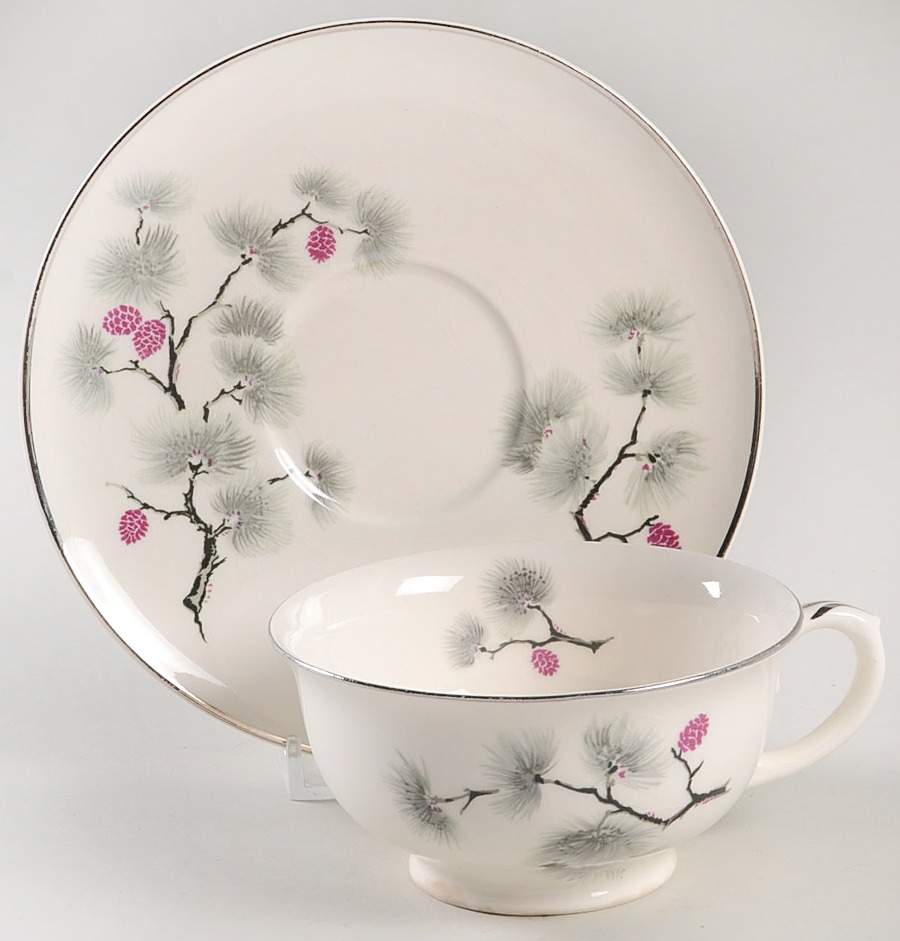 Silver Pine Footed Cup & Saucer Set by Pope Gosser-1