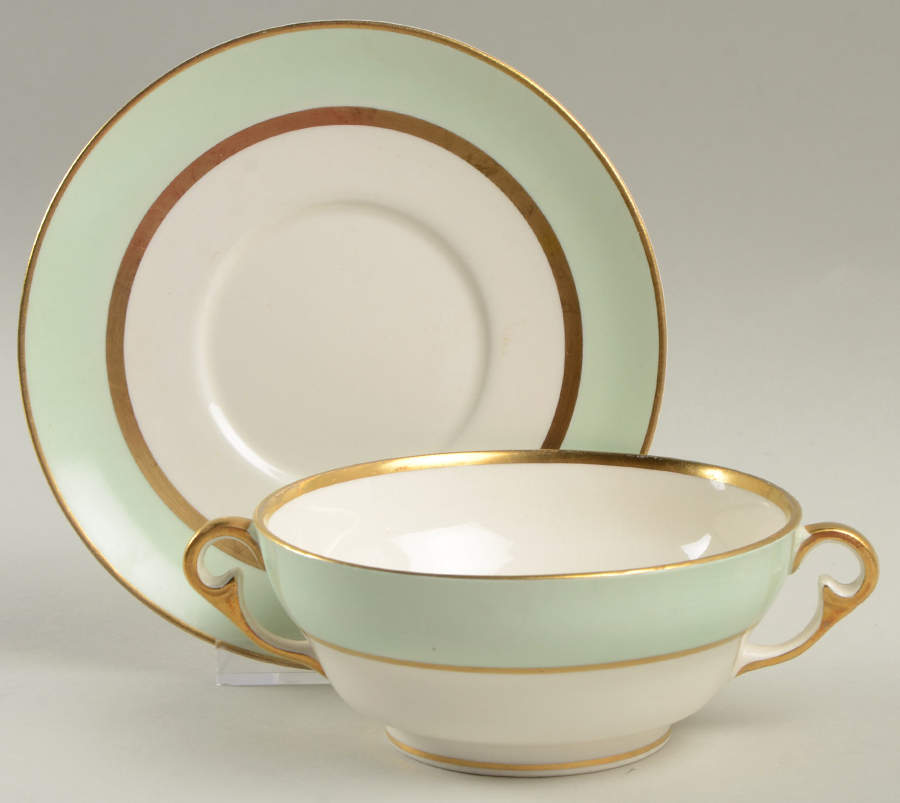 Spring Footed Cream Soup Bowl & Saucer Set by Pope Gosser-1