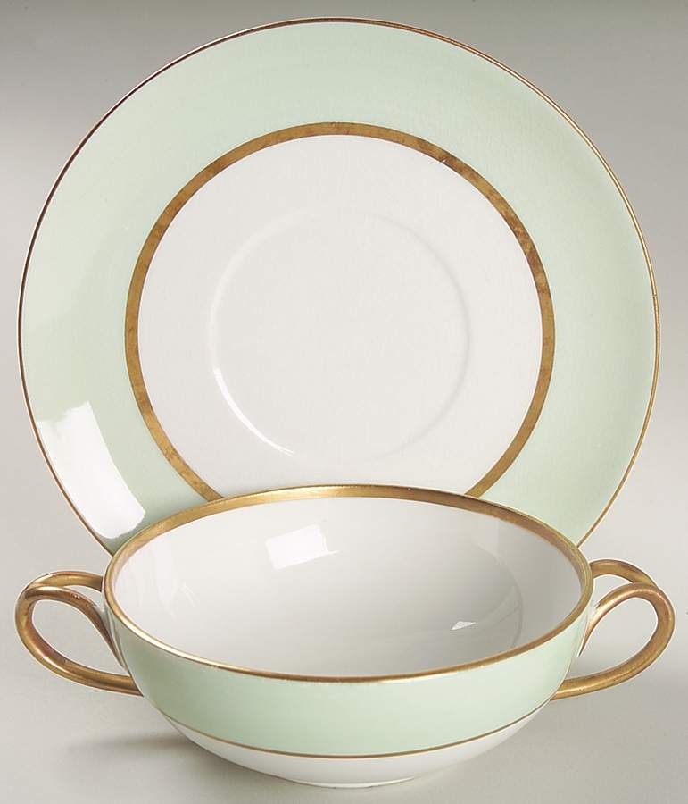 Spring Footed Cream Soup Bowl & Saucer Set by Pope Gosser-1