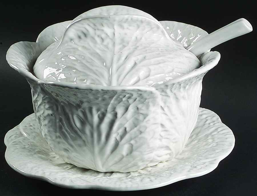Cabbage White Tureen & Lid w/Ladle & Underplate by Secla-1