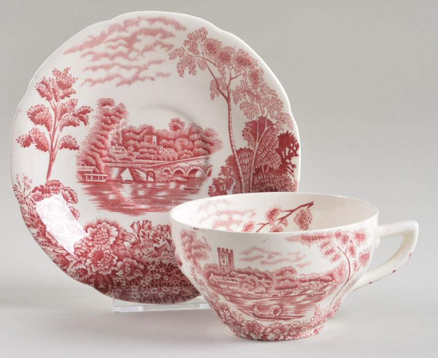 Thames Pink Footed Cup & Saucer Set by Pountney-1