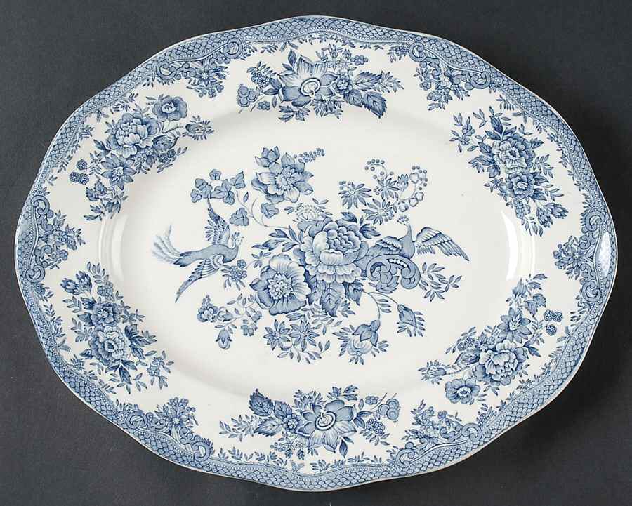 Asiatic Pheasants Blue 12" Oval Serving Platter by Premiere-1