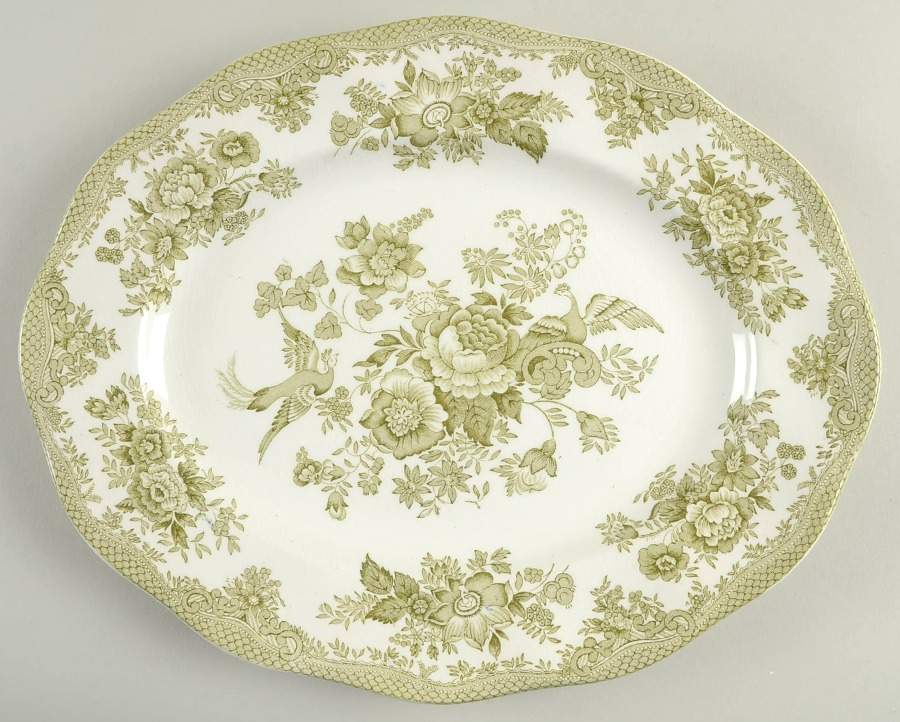 Asiatic Pheasants Green 12" Oval Serving Platter by Premiere-1