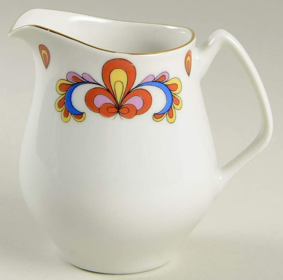 Farmer's Rose (Rim, Gold Trim) Creamer by Porsgrund-1