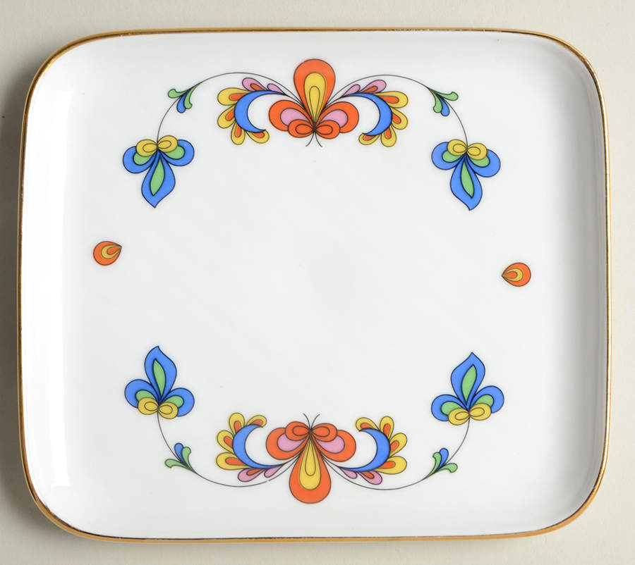 Farmer's Rose (Rim, Gold Trim) 6" Rectangular Serving Platter by Porsgrund-1