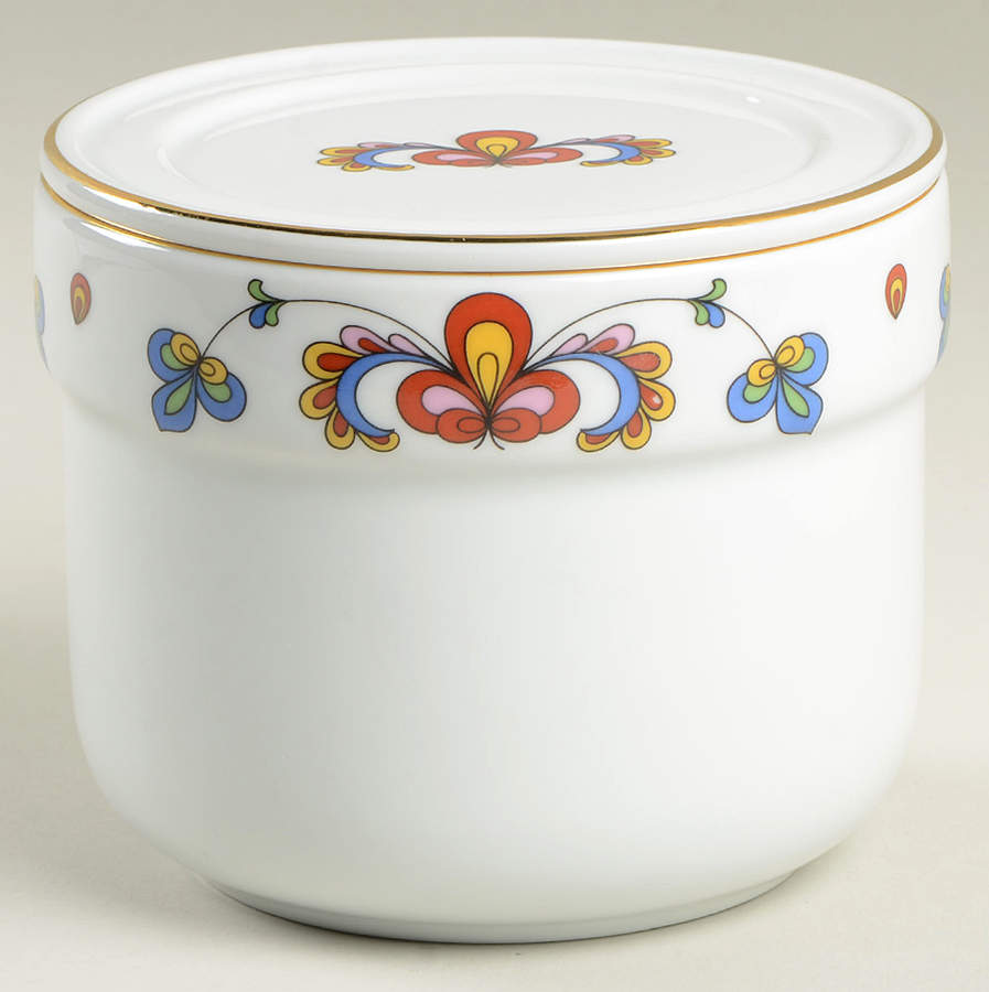 Farmer's Rose (Rim, Gold Trim) Herring Bowl & Lid by Porsgrund-1