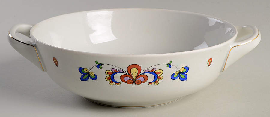 Farmer's Rose (Rim, Gold Trim) Round Vegetable No Lid by Porsgrund-1