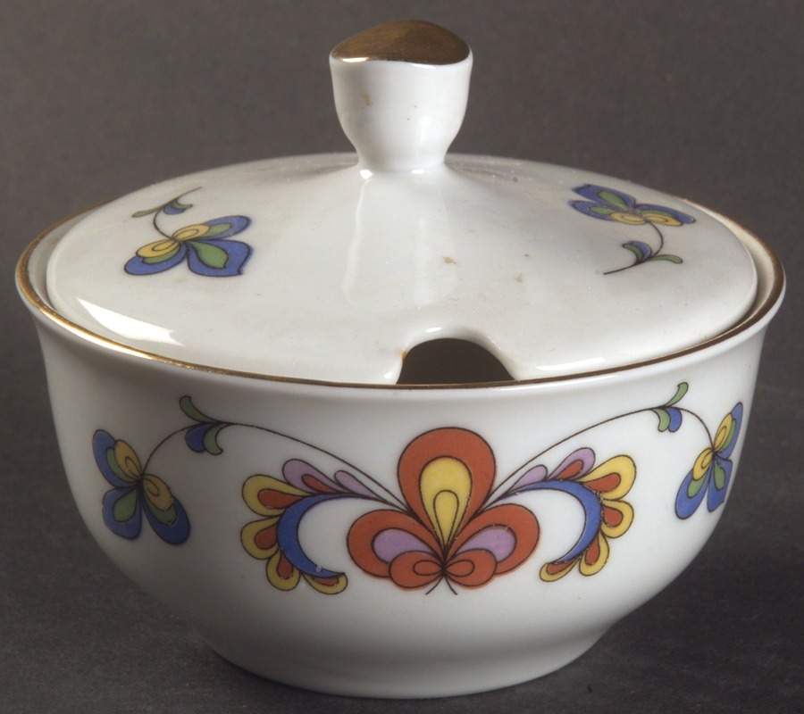 Farmer's Rose (Rim, Gold Trim) Sugar Bowl & Lid by Porsgrund-1