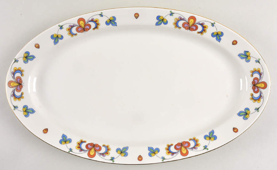 Farmer's Rose (Rim, Gold Trim) 15" Oval Serving Platter by Porsgrund-1