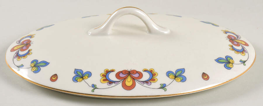 Farmer's Rose (Rim, Gold Trim) Lid for Oval Vegetable by Porsgrund-1