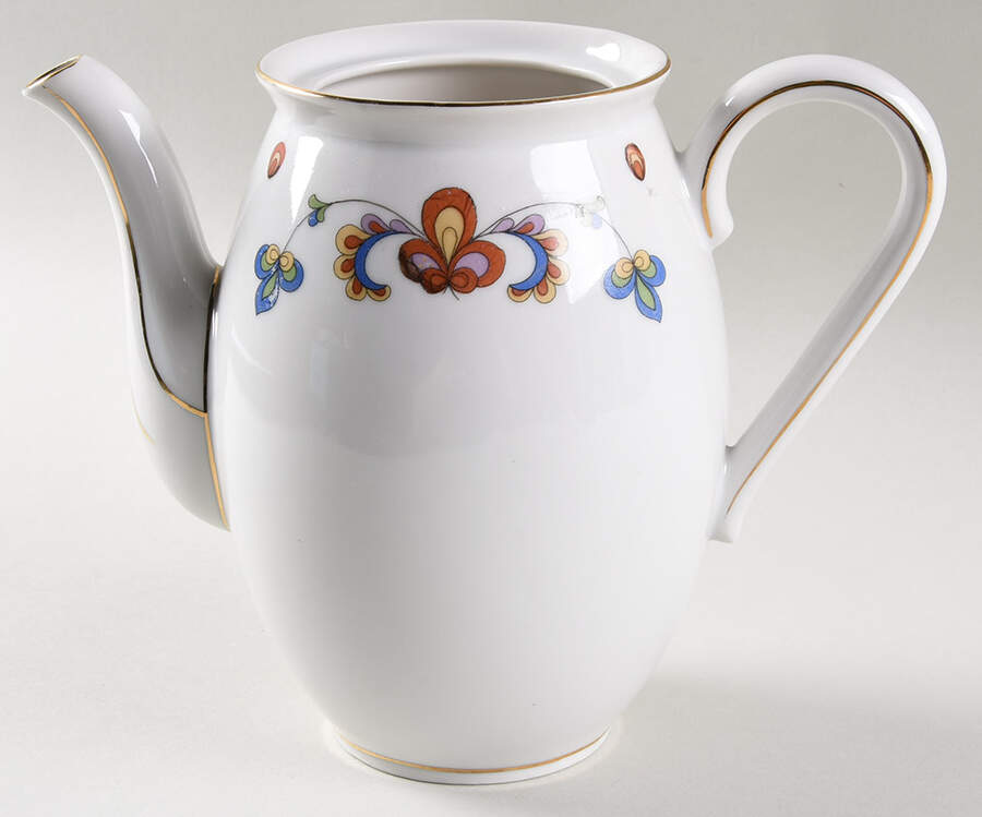 Farmer's Rose (Rim, Gold Trim) Coffee Pot No Lid by Porsgrund-1