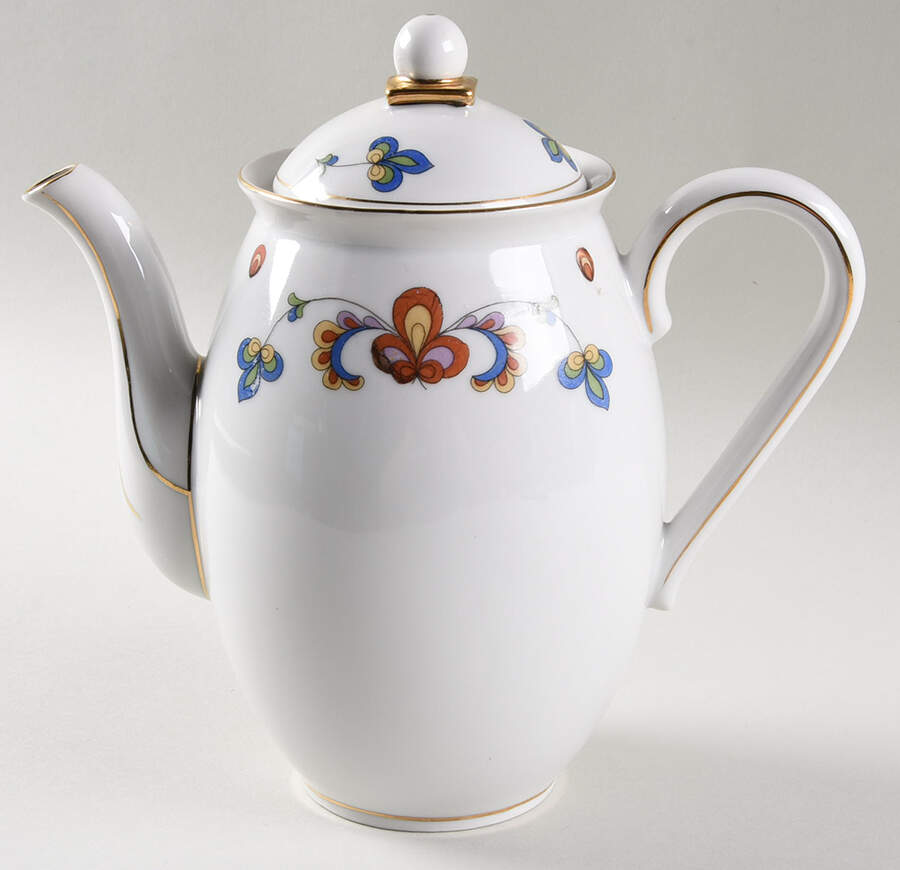 Farmer's Rose (Rim, Gold Trim) Coffee Pot & Lid by Porsgrund-1