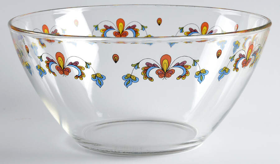 Farmer's Rose (Rim, Gold Trim) 9" Glassware Salad Bowl by Porsgrund-1