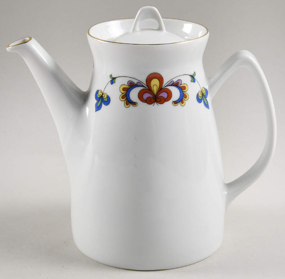 Farmer's Rose (Rim, Gold Trim) Coffee Pot & Lid by Porsgrund-1