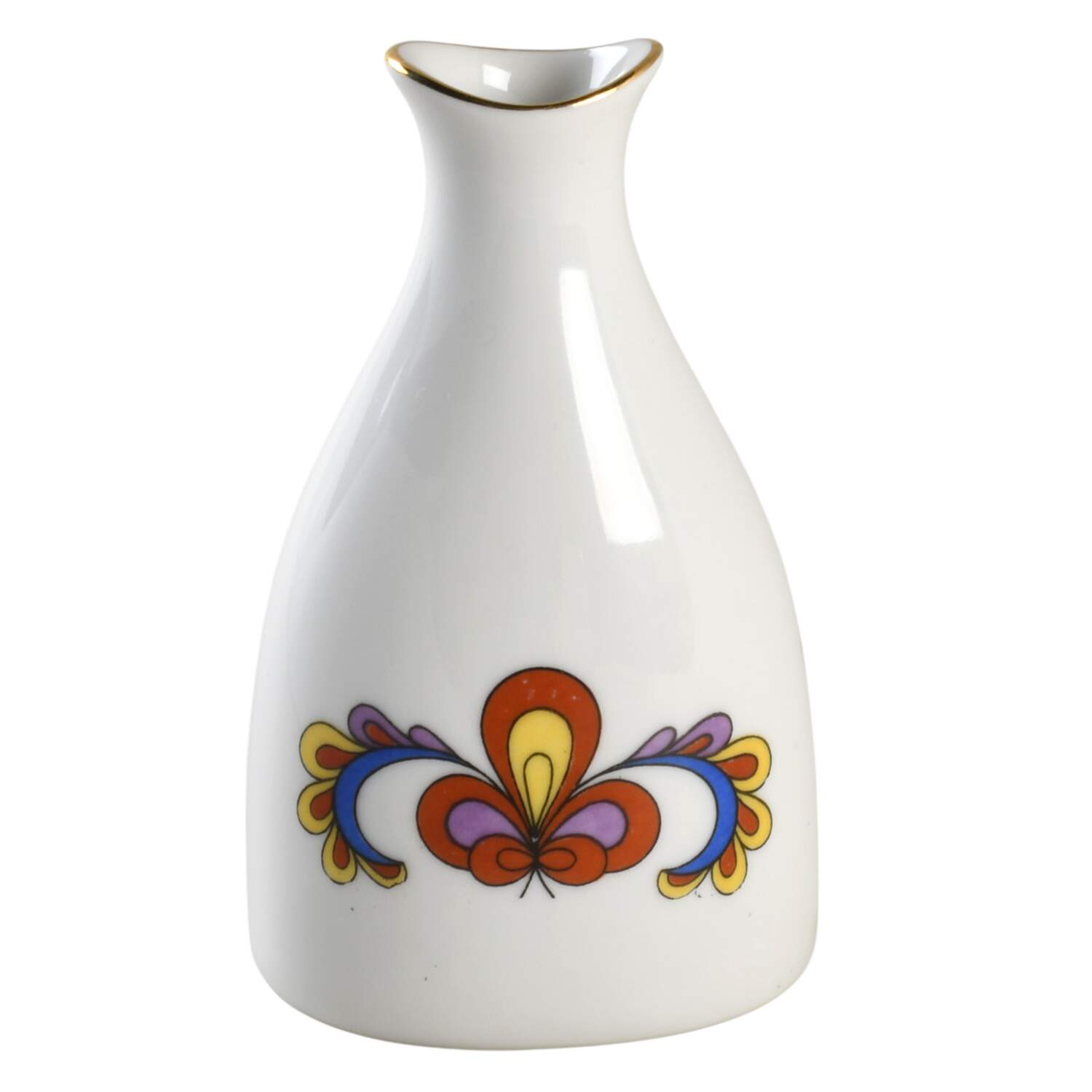 Farmer's Rose (Rim, Gold Trim) Bud Vase by Porsgrund-1
