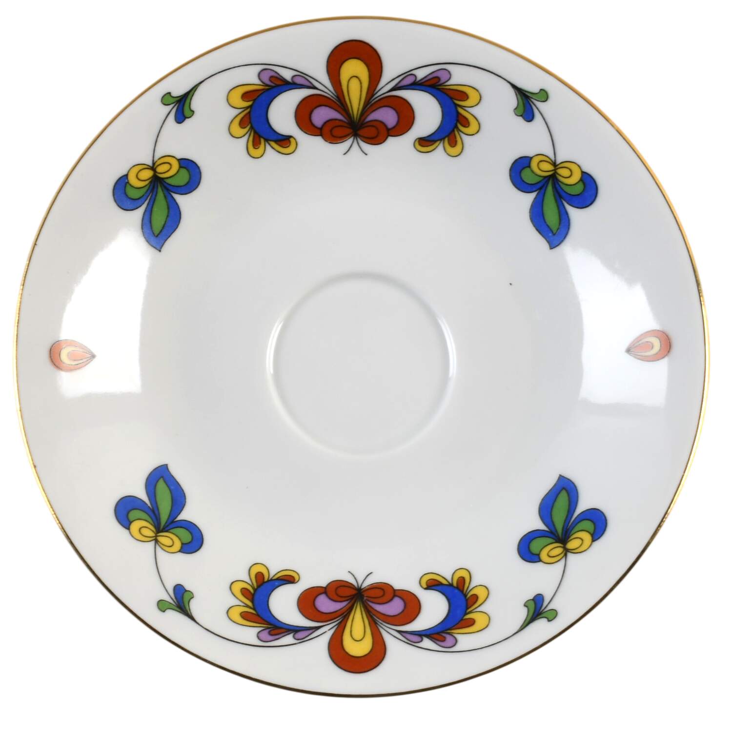 Farmer's Rose (Rim, Gold Trim) Saucer for Flat Demitasse Cup by Porsgrund-1