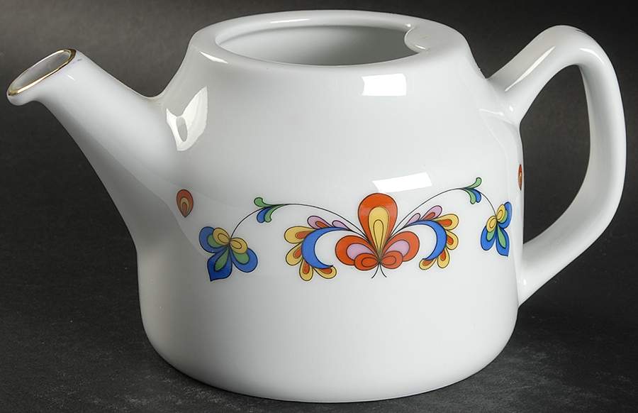 Farmer's Rose (Rim, Gold Trim) Mini Teapot No Lid by Porsgrund-1