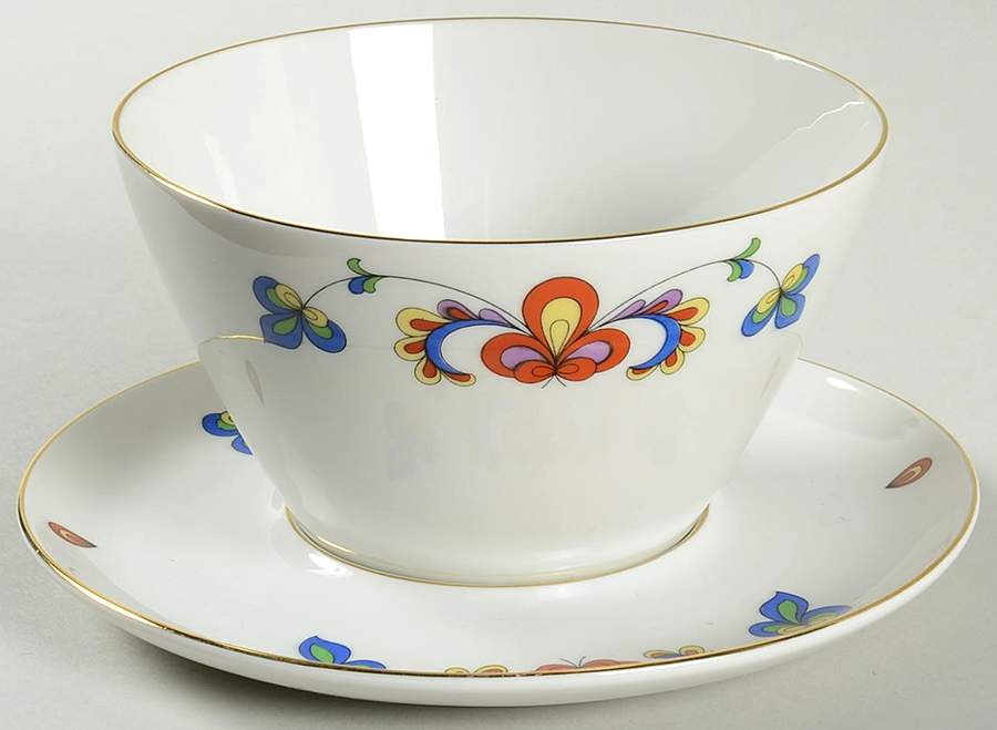 Farmer's Rose (Rim, Gold Trim) Gravy Boat & Underplate by Porsgrund-1