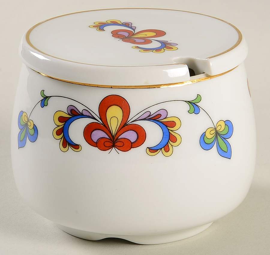 Farmer's Rose (Rim, Gold Trim) Sugar Bowl & Lid by Porsgrund-1