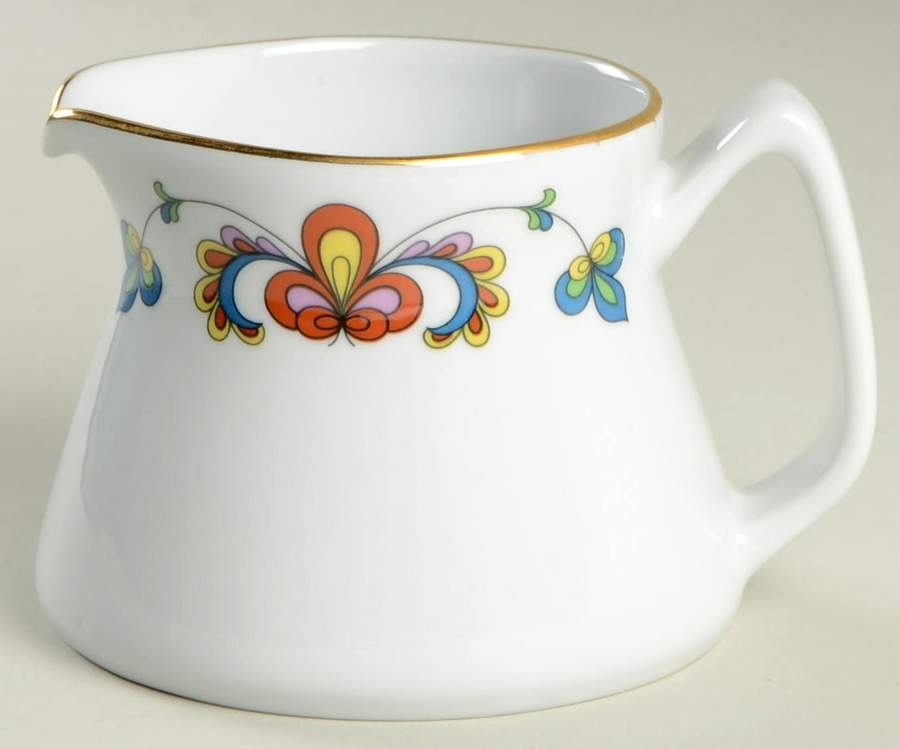 Farmer's Rose (Rim, Gold Trim) Creamer by Porsgrund-1
