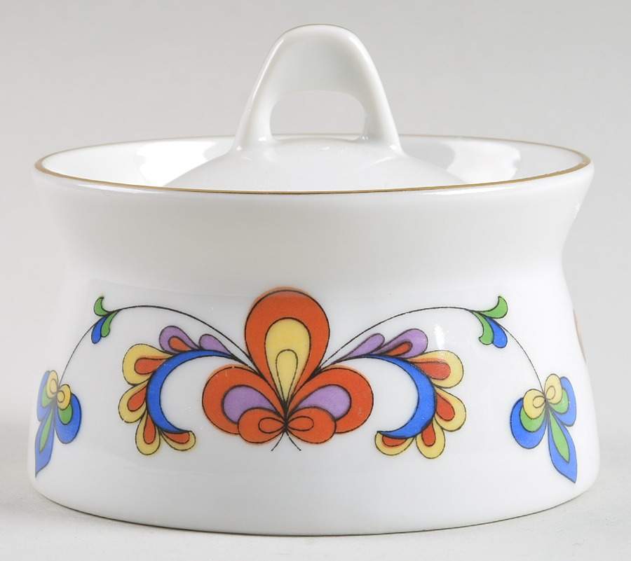 Farmer's Rose (Coupe, Gold Trim) Sugar Bowl & Lid by Porsgrund-1