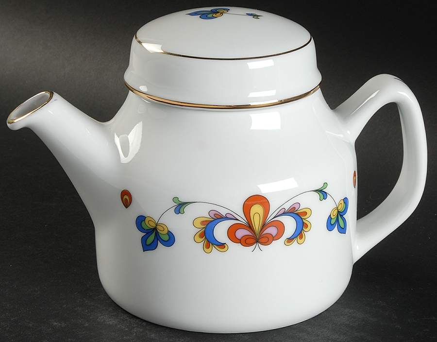 Farmer's Rose (Rim, Gold Trim) Mini Teapot & Lid by Porsgrund-1