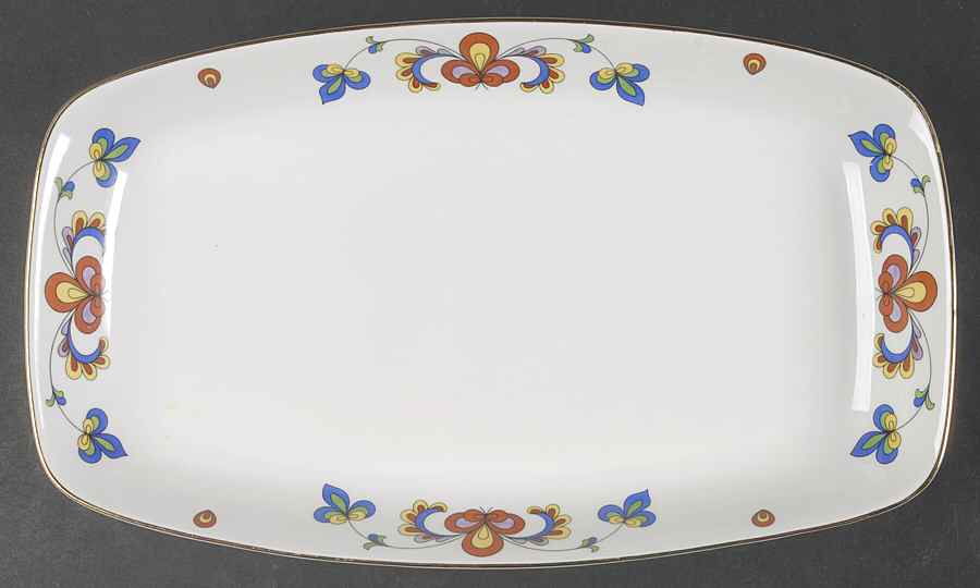 Farmer's Rose (Rim, Gold Trim) 11" Oval Serving Platter by Porsgrund-1