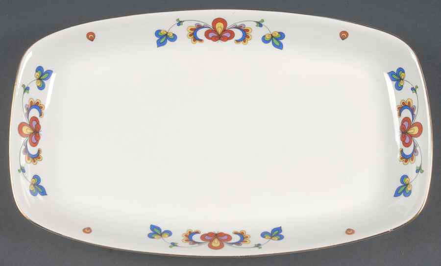Farmer's Rose (Rim, Gold Trim) 12" Oval Serving Platter by Porsgrund-1