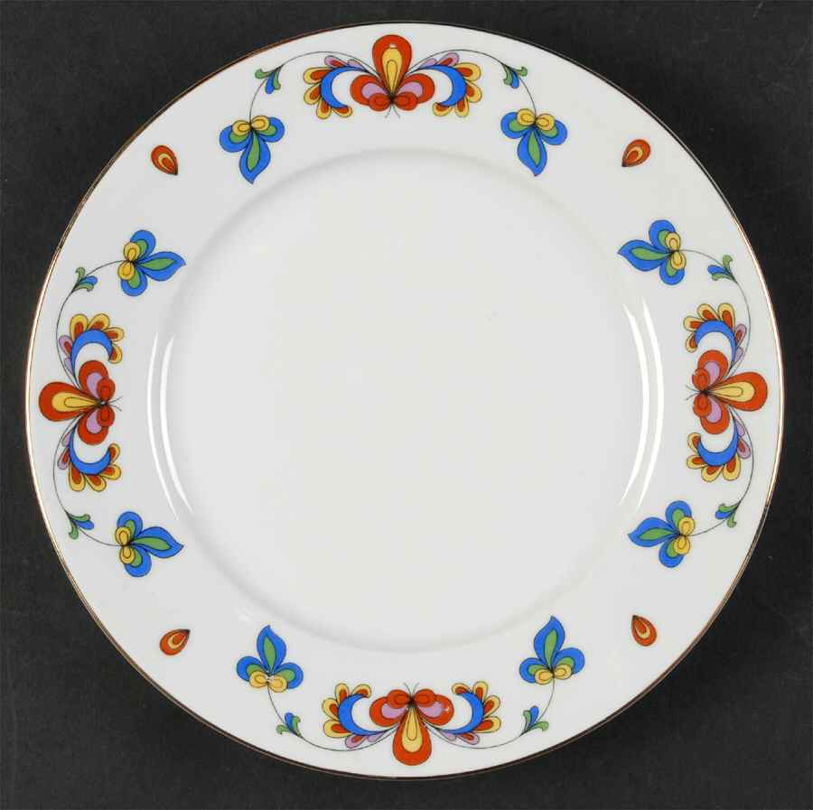 Farmer's Rose (Rim, Gold Trim) Salad Plate by Porsgrund-1