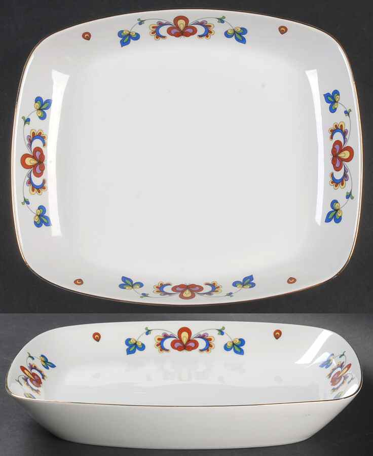 Farmer's Rose (Rim, Gold Trim) 10" Rectangular Vegetable Bowl by Porsgrund-1