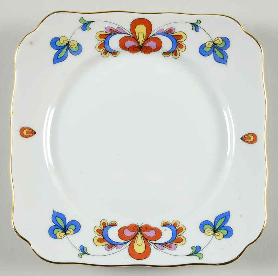 Farmer's Rose (Rim, Gold Trim) Square Bread & Butter Plate by Porsgrund-1