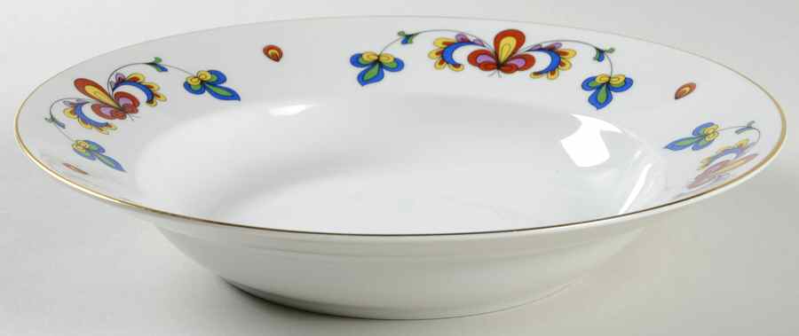 Farmer's Rose (Rim, Gold Trim) Large Rim Soup Bowl by Porsgrund-1