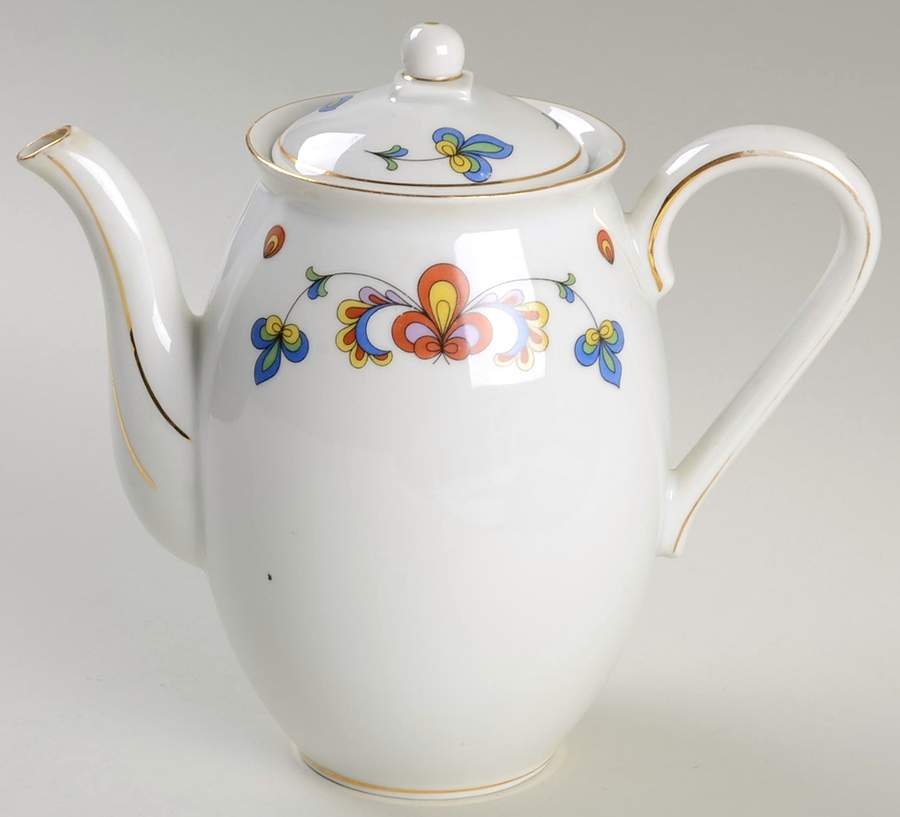 Farmer's Rose (Rim, Gold Trim) Coffee Pot & Lid by Porsgrund-1