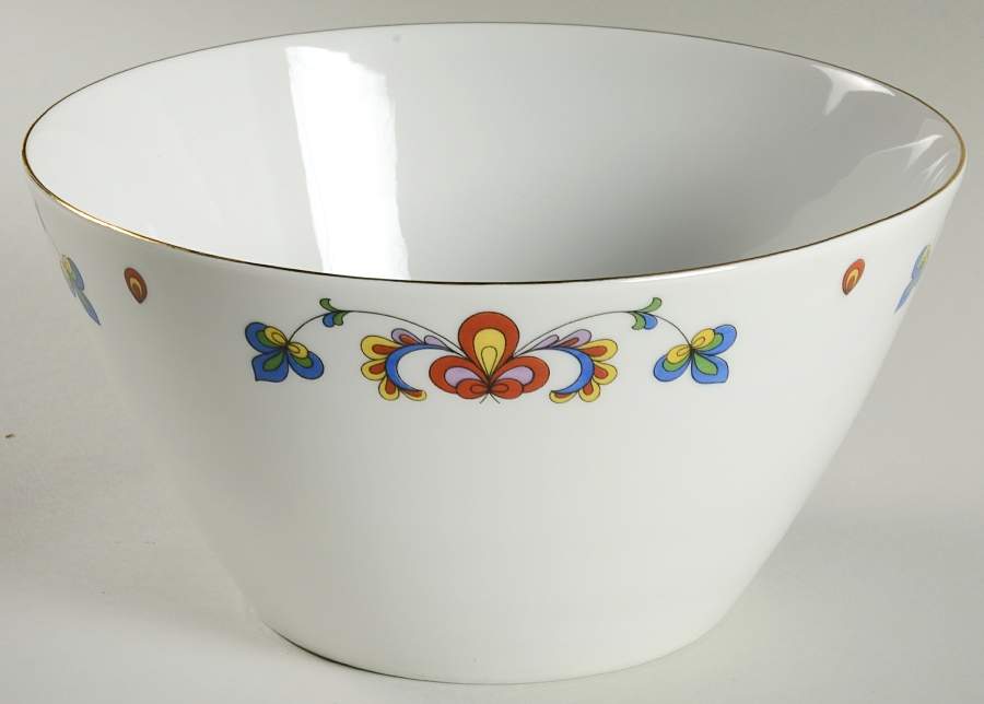 Farmer's Rose (Rim, Gold Trim) 8" Round Vegetable Bowl by Porsgrund-1