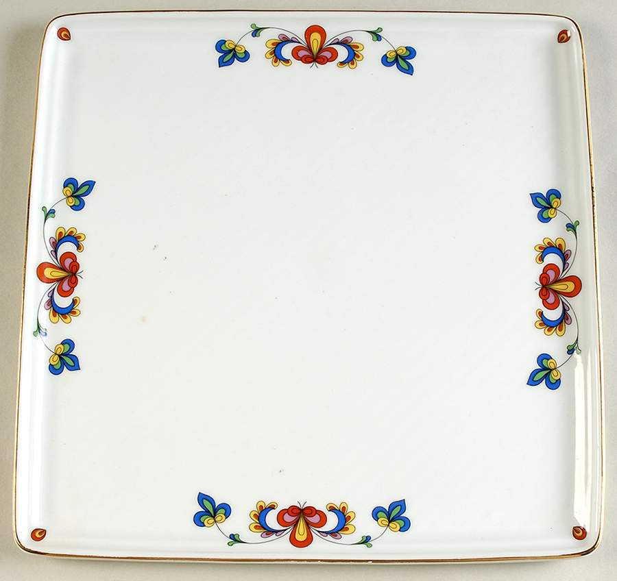 Farmer's Rose (Rim, Gold Trim) 11" Square Tray by Porsgrund-1