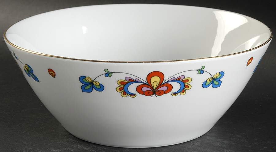 Farmer's Rose (Rim, Gold Trim) 8" Round Vegetable Bowl by Porsgrund-1