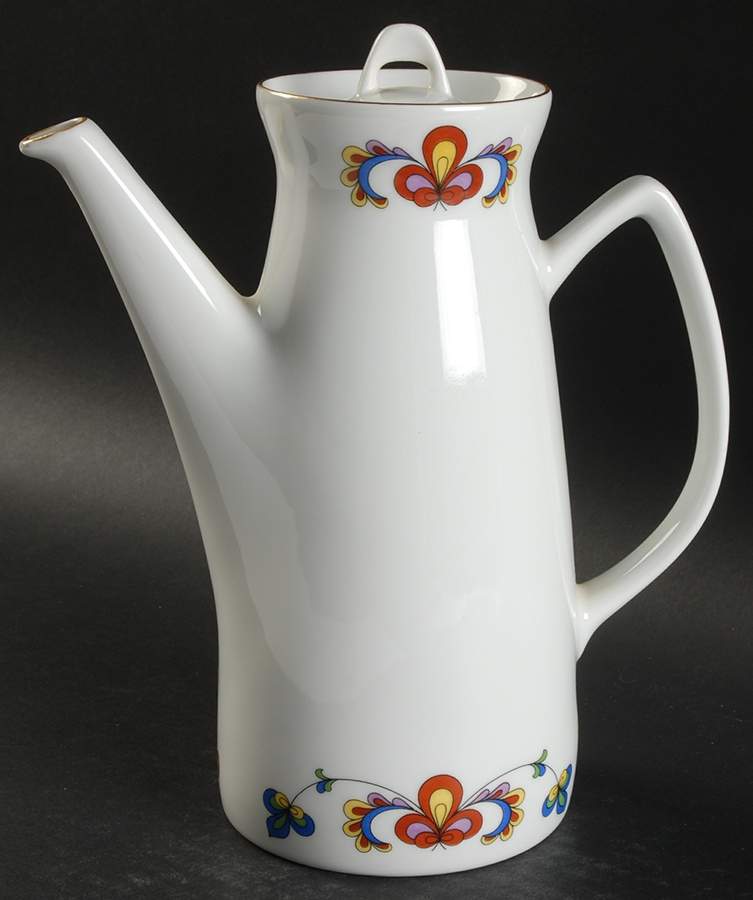 Farmer's Rose (Rim, Gold Trim) Coffee Pot & Lid by Porsgrund-1