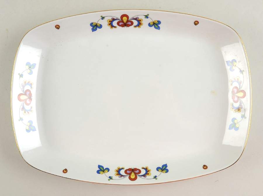 Farmer's Rose (Rim, Gold Trim) 13" Oval Serving Platter by Porsgrund-1